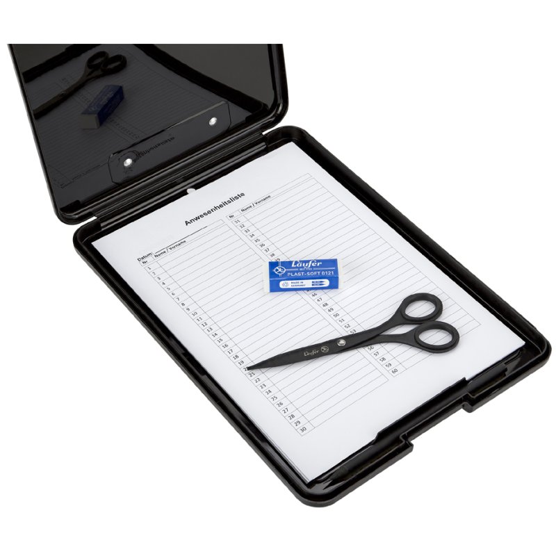 Läufer clipboard A4, black, with storage compartment